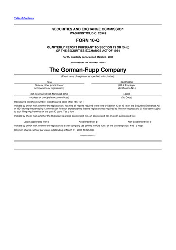 Thumbnail Gorman-Rupp 10-Q Quarterly Report FY 