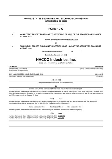 Miniature NACCO Industries
 10-Q Rapport trimestriel  