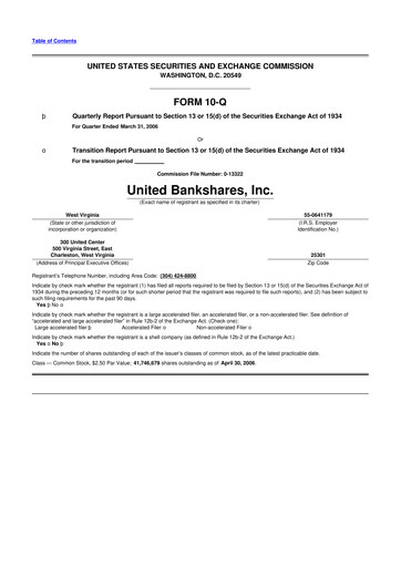 Thumbnail United Bankshares 10-Q Quarterly Report FY 