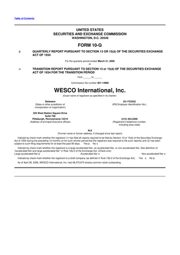 Thumbnail WESCO International
 10-Q Quarterly Report FY 