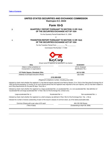 Thumbnail KeyCorp (KeyBank) 10-Q Quarterly Report FY 