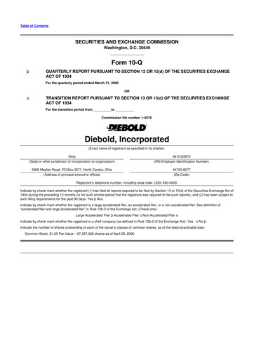 Miniature Diebold Nixdorf
 10-Q Rapport trimestriel  