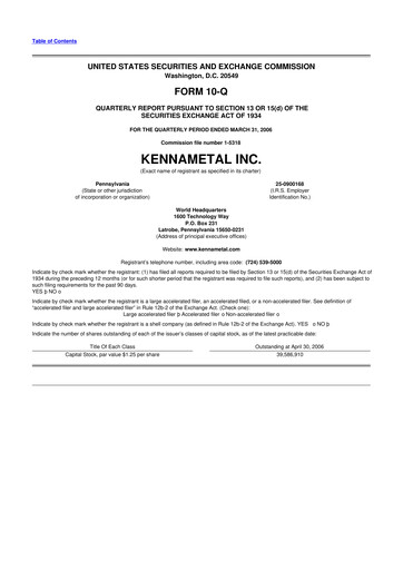 Miniature Kennametal 10-Q Rapport trimestriel  
