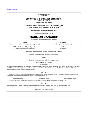 Thumbnail Horizon Bancorp 10-Q Quarterly Report FY 