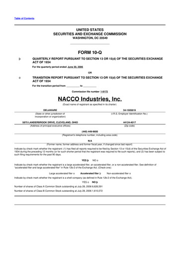 Miniature NACCO Industries
 10-Q Rapport trimestriel  