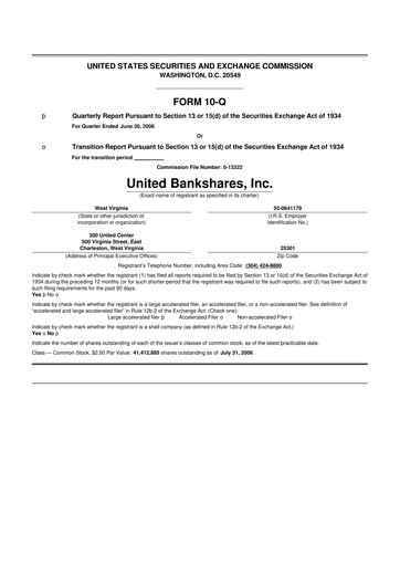 Thumbnail United Bankshares 10-Q Quarterly Report FY 