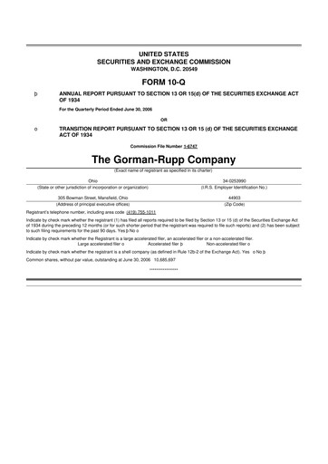 Thumbnail Gorman-Rupp 10-Q Quarterly Report FY 