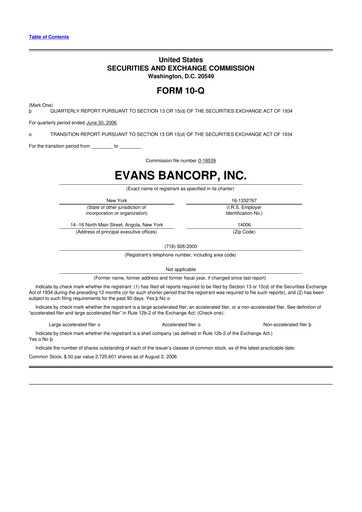 Vorschaubild Evans Bancorp 10-Q Quartalsbericht  