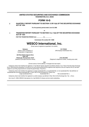 Thumbnail WESCO International
 10-Q Quarterly Report FY 