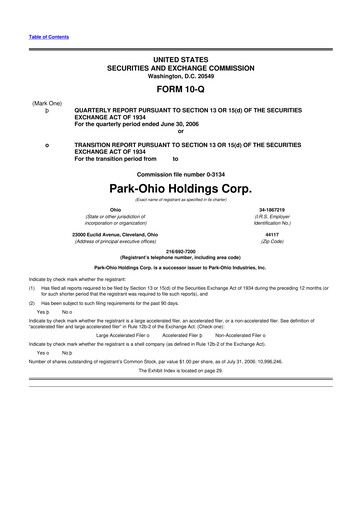 Thumbnail ParkOhio Holdings Corp. 10-Q Quarterly Report FY 
