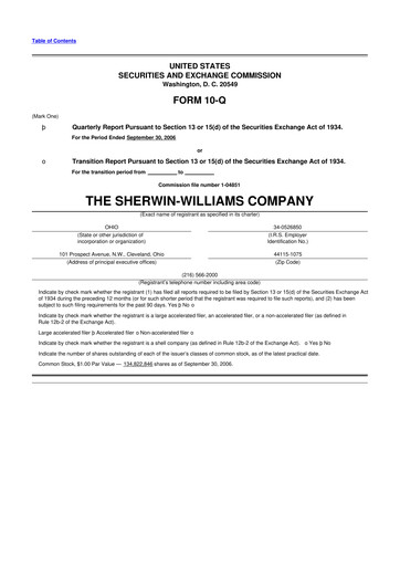 Thumbnail Sherwin-Williams 10-Q Quarterly Report FY 