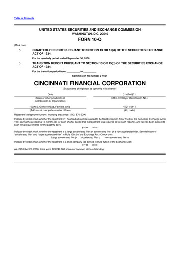 Thumbnail Cincinnati Financial
 10-Q Quarterly Report FY 