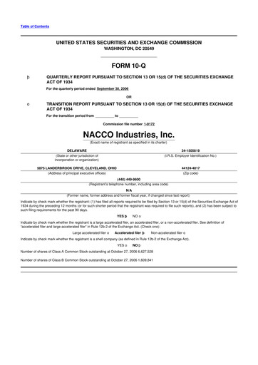 Miniature NACCO Industries
 10-Q Rapport trimestriel  