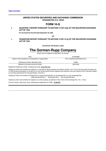 Thumbnail Gorman-Rupp 10-Q Quarterly Report FY 