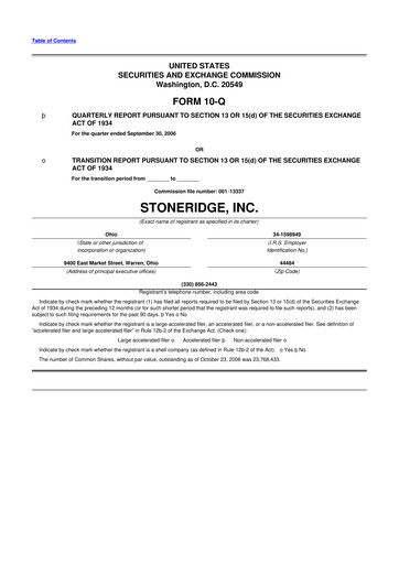 Thumbnail Stoneridge 10-Q Quarterly Report FY 