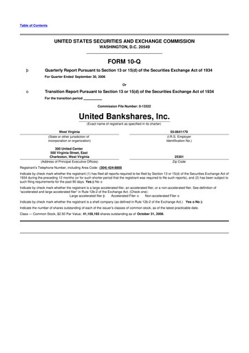 Thumbnail United Bankshares 10-Q Quarterly Report FY 