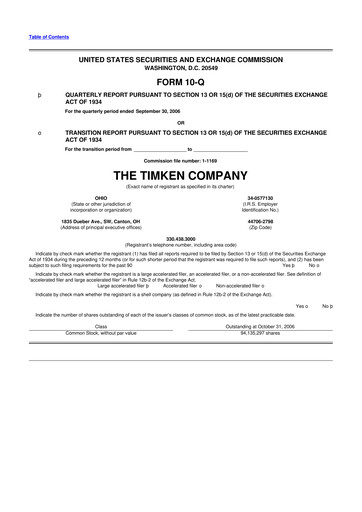 Thumbnail Timken Company
 10-Q Quarterly Report FY 