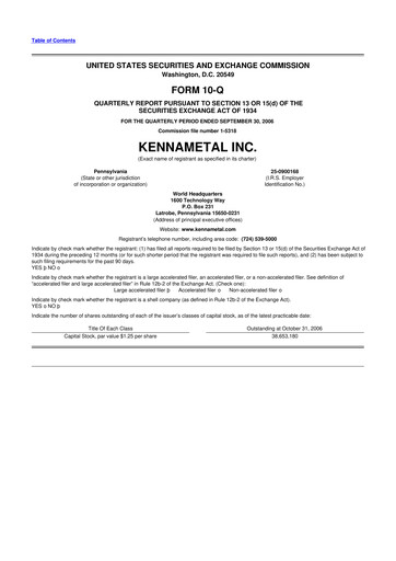 Miniature Kennametal 10-Q Rapport trimestriel  