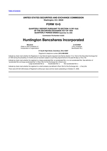 Thumbnail Huntington Bancshares
 10-Q Quarterly Report FY 