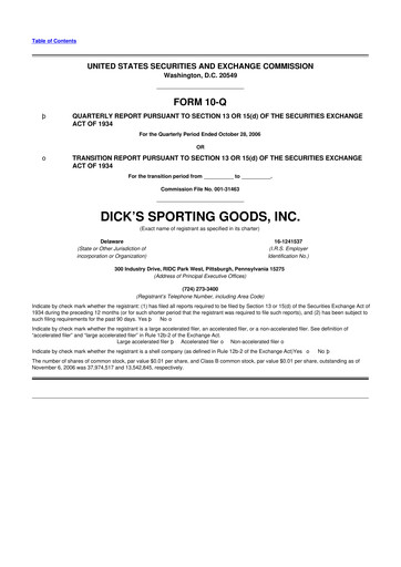 Thumbnail Dick's Sporting Goods
 10-Q Quarterly Report FY 