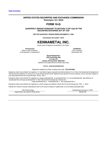 Miniature Kennametal 10-Q Rapport trimestriel  