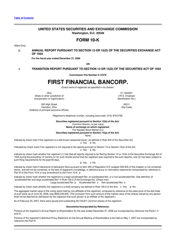 Thumbnail First Financial Bank
 10-K Annual Report 