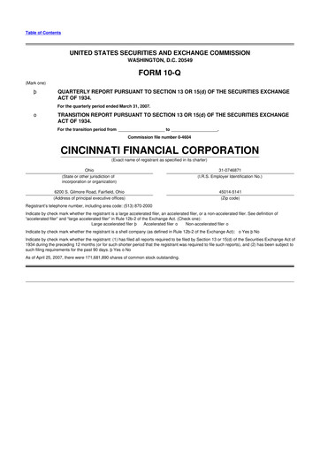 Thumbnail Cincinnati Financial
 10-Q Quarterly Report FY 