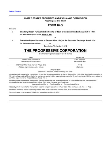 Thumbnail Progressive 10-Q Quarterly Report FY 