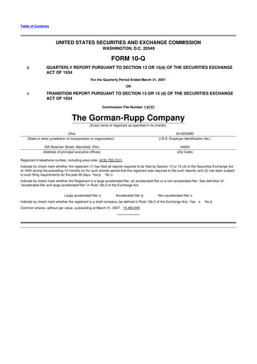 Thumbnail Gorman-Rupp 10-Q Quarterly Report FY 