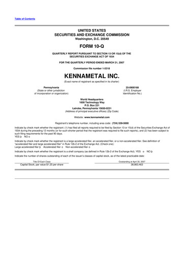 Miniature Kennametal 10-Q Rapport trimestriel  