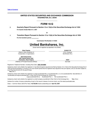 Thumbnail United Bankshares 10-Q Quarterly Report FY 