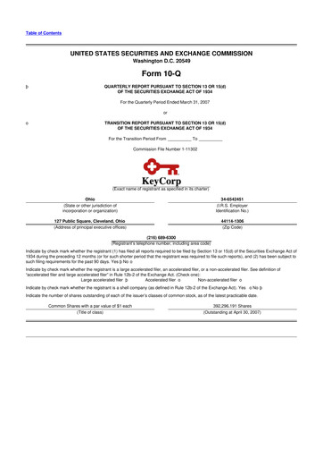 Thumbnail KeyCorp (KeyBank) 10-Q Quarterly Report FY 