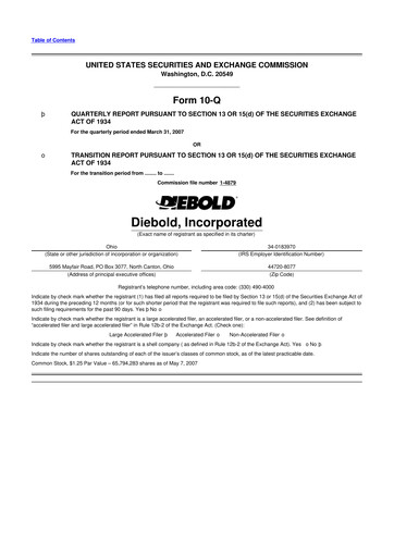 Miniature Diebold Nixdorf
 10-Q Rapport trimestriel  