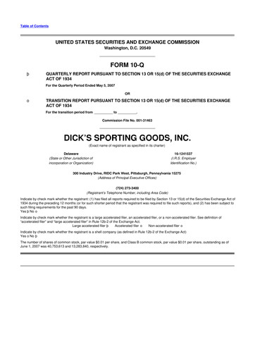 Thumbnail Dick's Sporting Goods
 10-Q Quarterly Report FY 