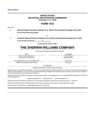 Thumbnail Sherwin-Williams 10-Q Quarterly Report FY 
