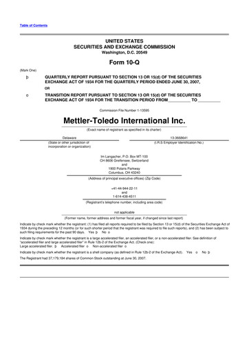 Thumbnail Mettler Toledo 10-Q Quarterly Report FY 