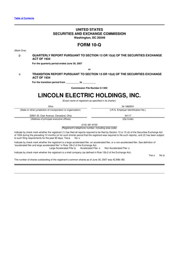Thumbnail Lincoln Electric
 10-Q Quarterly Report FY 