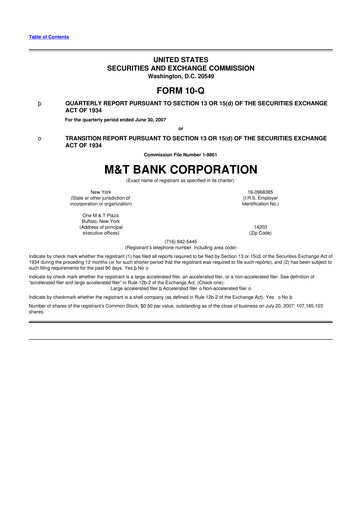 Thumbnail M&T Bank 10-Q Quarterly Report FY 