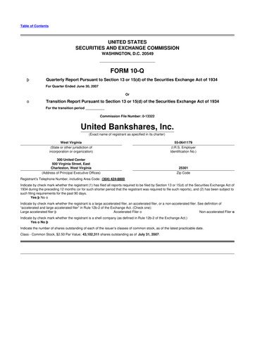 Thumbnail United Bankshares 10-Q Quarterly Report FY 