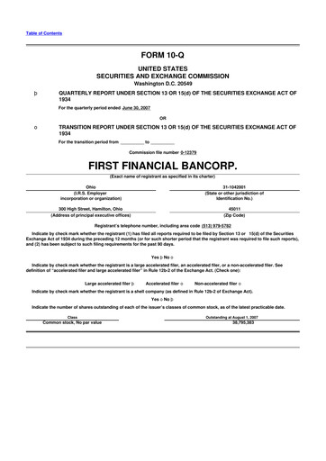 Thumbnail First Financial Bank
 10-Q Quarterly Report FY 