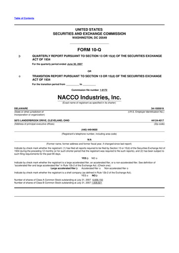 Miniature NACCO Industries
 10-Q Rapport trimestriel  