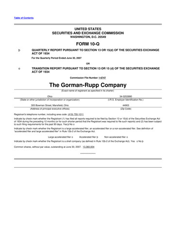 Thumbnail Gorman-Rupp 10-Q Quarterly Report FY 