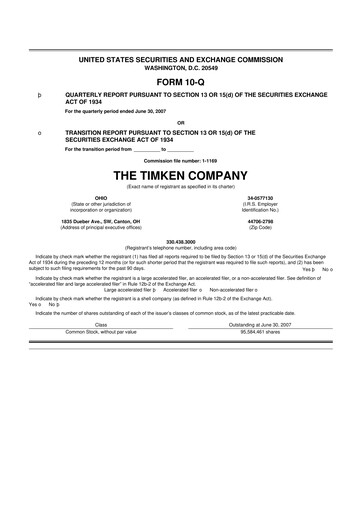 Thumbnail Timken Company
 10-Q Quarterly Report FY 