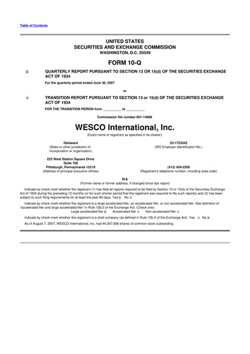 Thumbnail WESCO International
 10-Q Quarterly Report FY 