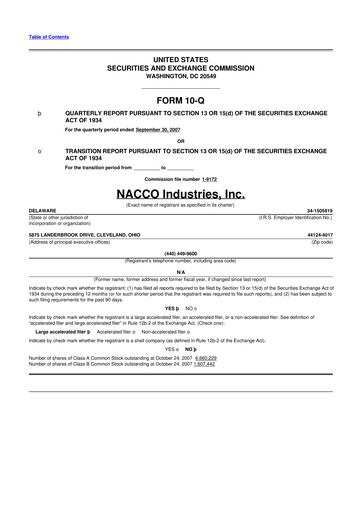 Miniature NACCO Industries
 10-Q Rapport trimestriel  