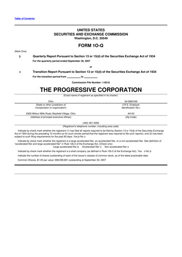 Thumbnail Progressive 10-Q Quarterly Report FY 