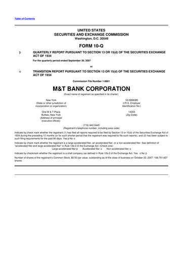 Thumbnail M&T Bank 10-Q Quarterly Report FY 