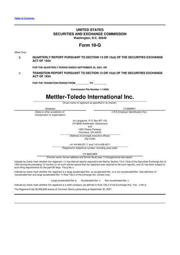 Thumbnail Mettler Toledo 10-Q Quarterly Report FY 