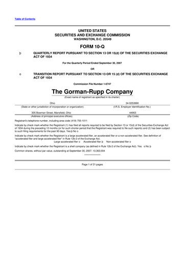 Thumbnail Gorman-Rupp 10-Q Quarterly Report FY 