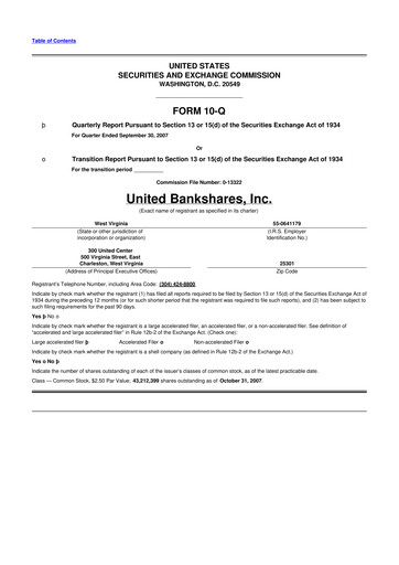 Thumbnail United Bankshares 10-Q Quarterly Report FY 